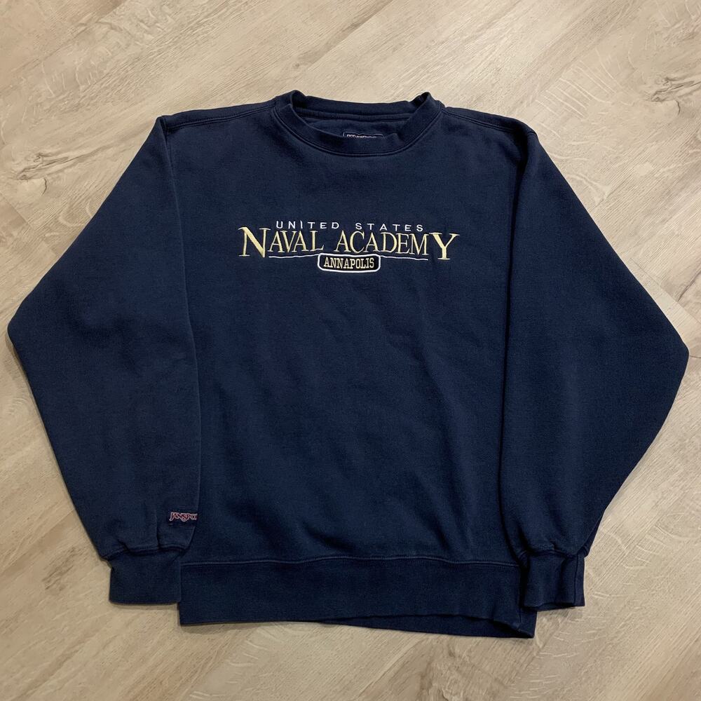 Vintage Y2K Jansport US Naval Academy Sweatshirt Men's Small Blue Logo Crewneck